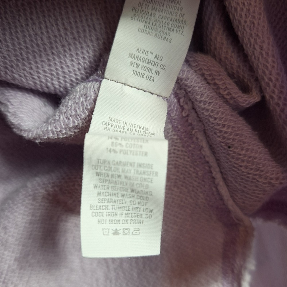 AERIE Total Optimist Smiley Sweatshirt Sz L Lavendar Oversized Raw Edges Slouchy - Picture 7 of 9